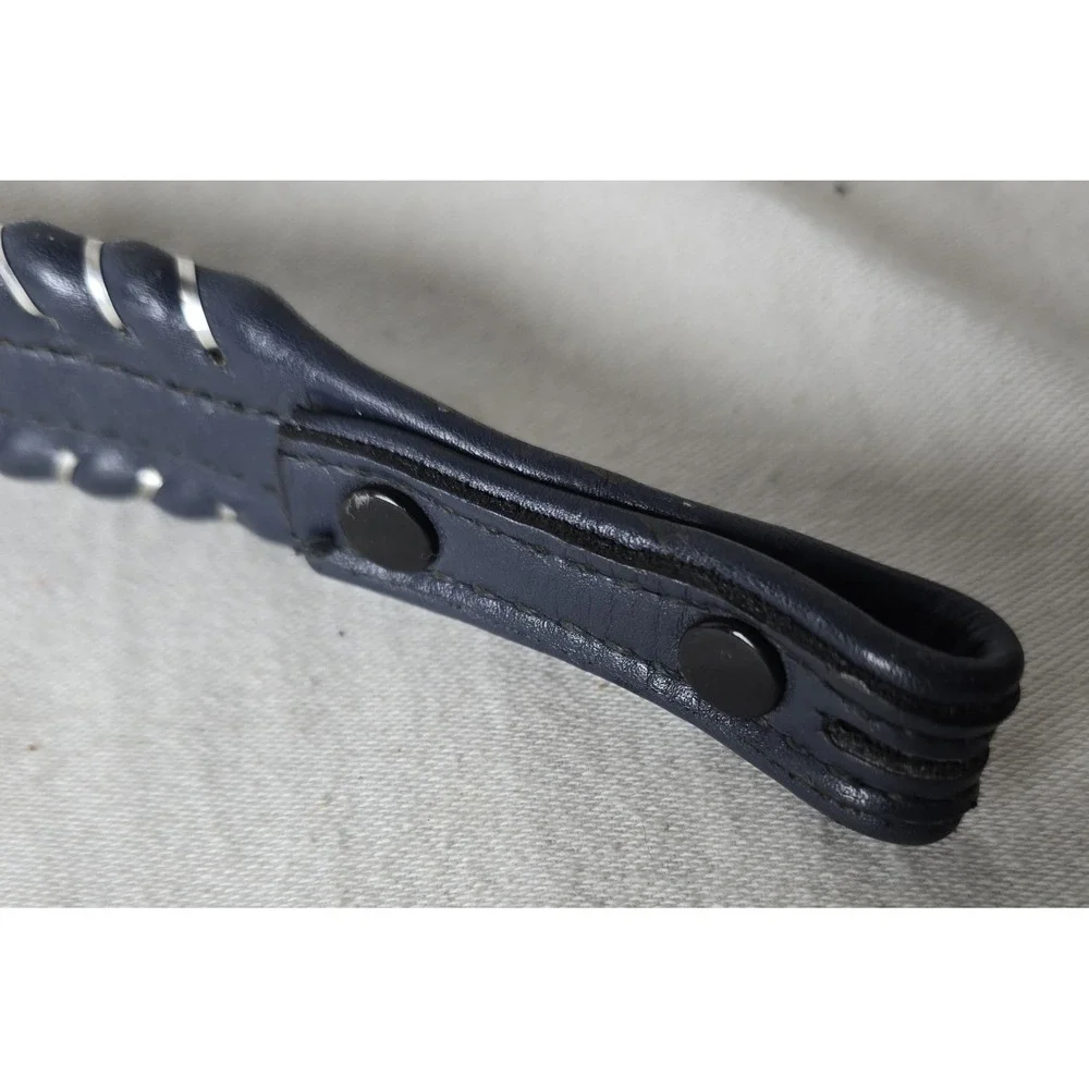 Dun Dee Vintage Belt‎ Strap Full Grain Cowhide Size 28 Blue with Silver Edge